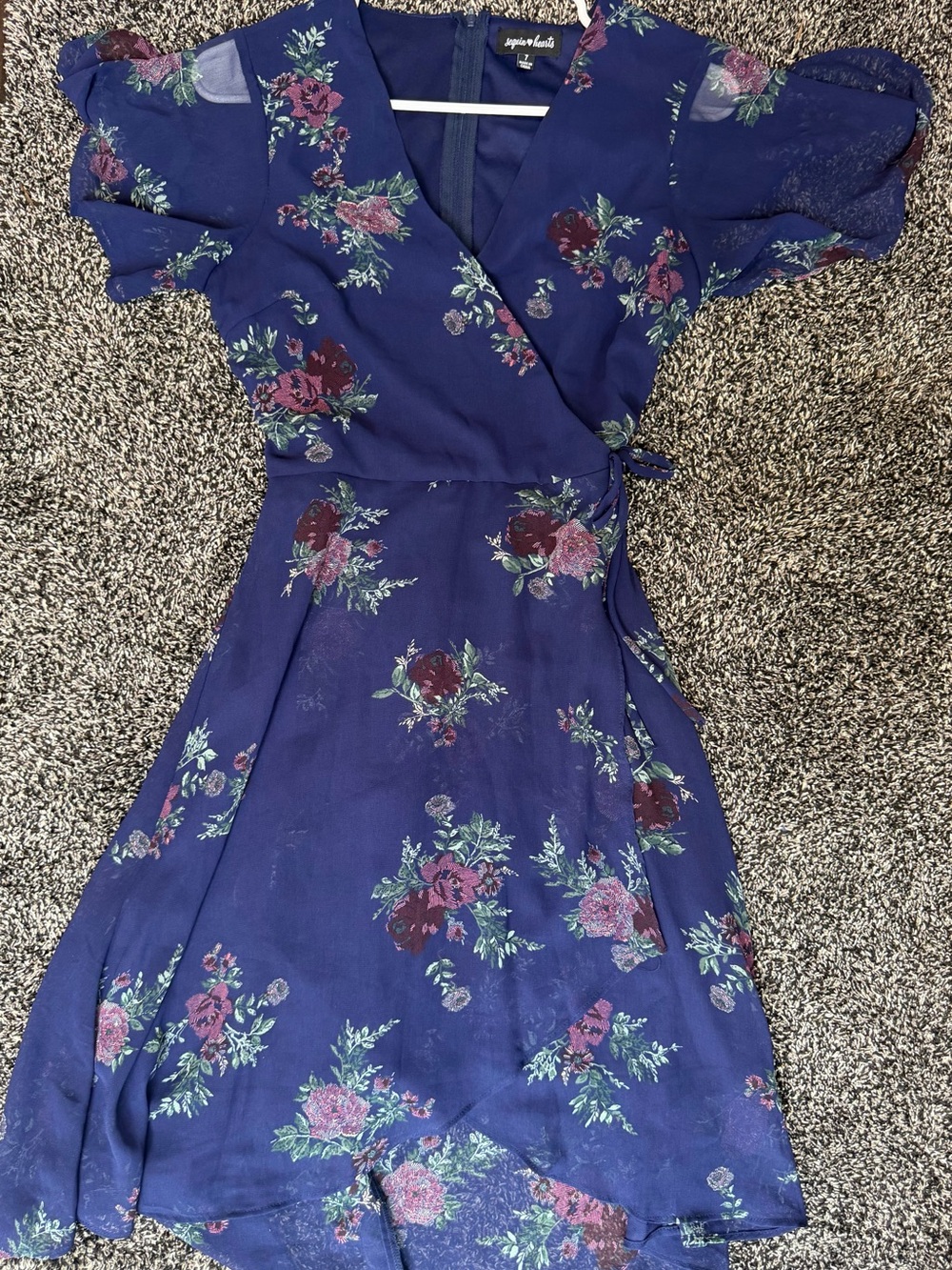 Sequin Hearts Navy Floral Midi Wrap Dress